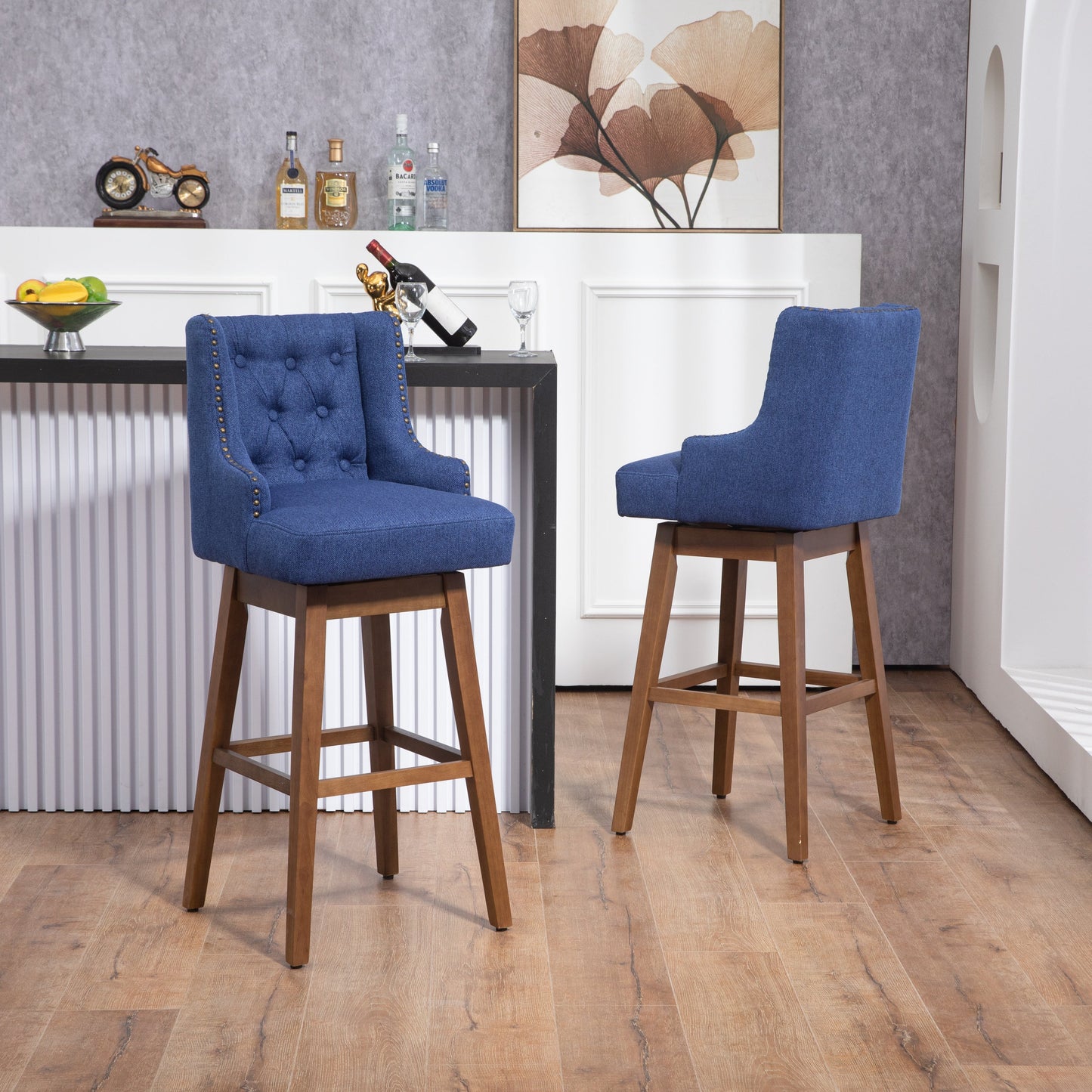 Bar Stools Set of 2 - Counter Height Chairs with Footrest for Kitchen.