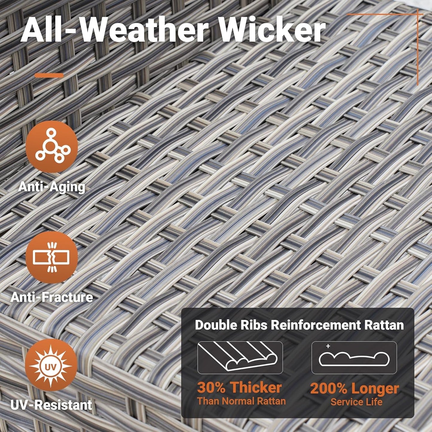 5 Piece Outdoor Patio Furniture with 3 Seat Sofa,Rattan Wicker