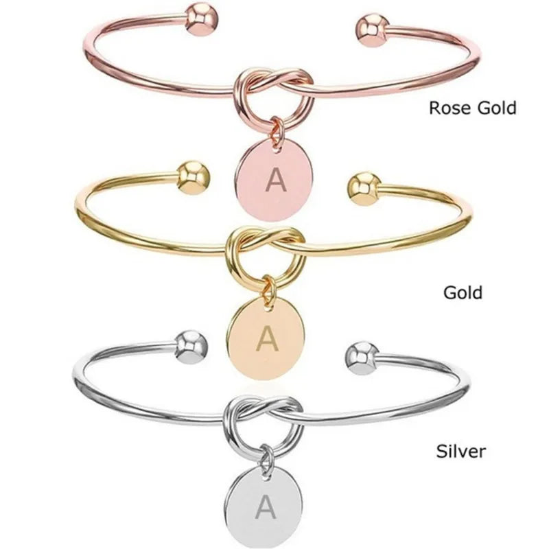 Alphabet Name Female Jewelry Charm Bracelets For Women Girls Gold Color Bow-knot Initial Alloy Letter Bracelets Bangles Jewelry