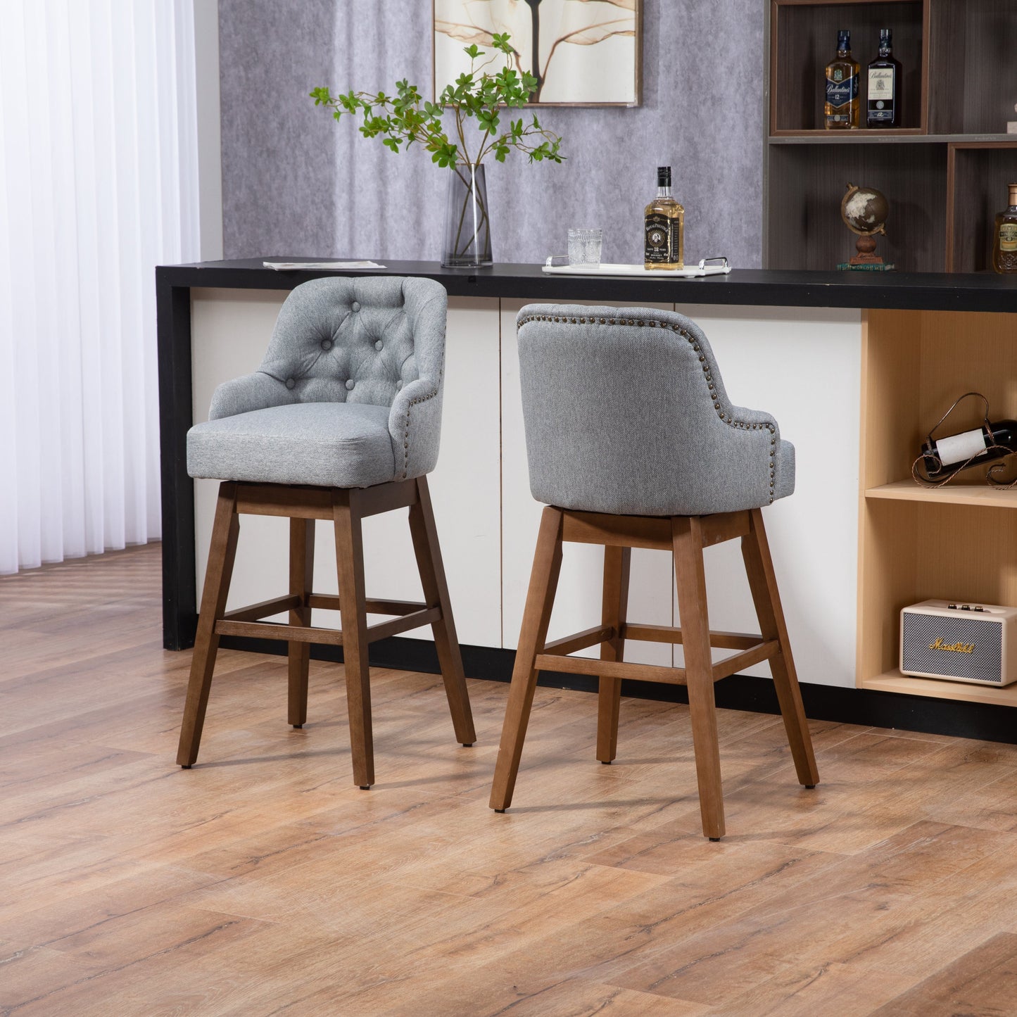Bar Stools Set of 2 - Counter Height Chairs with Footrest for Kitchen