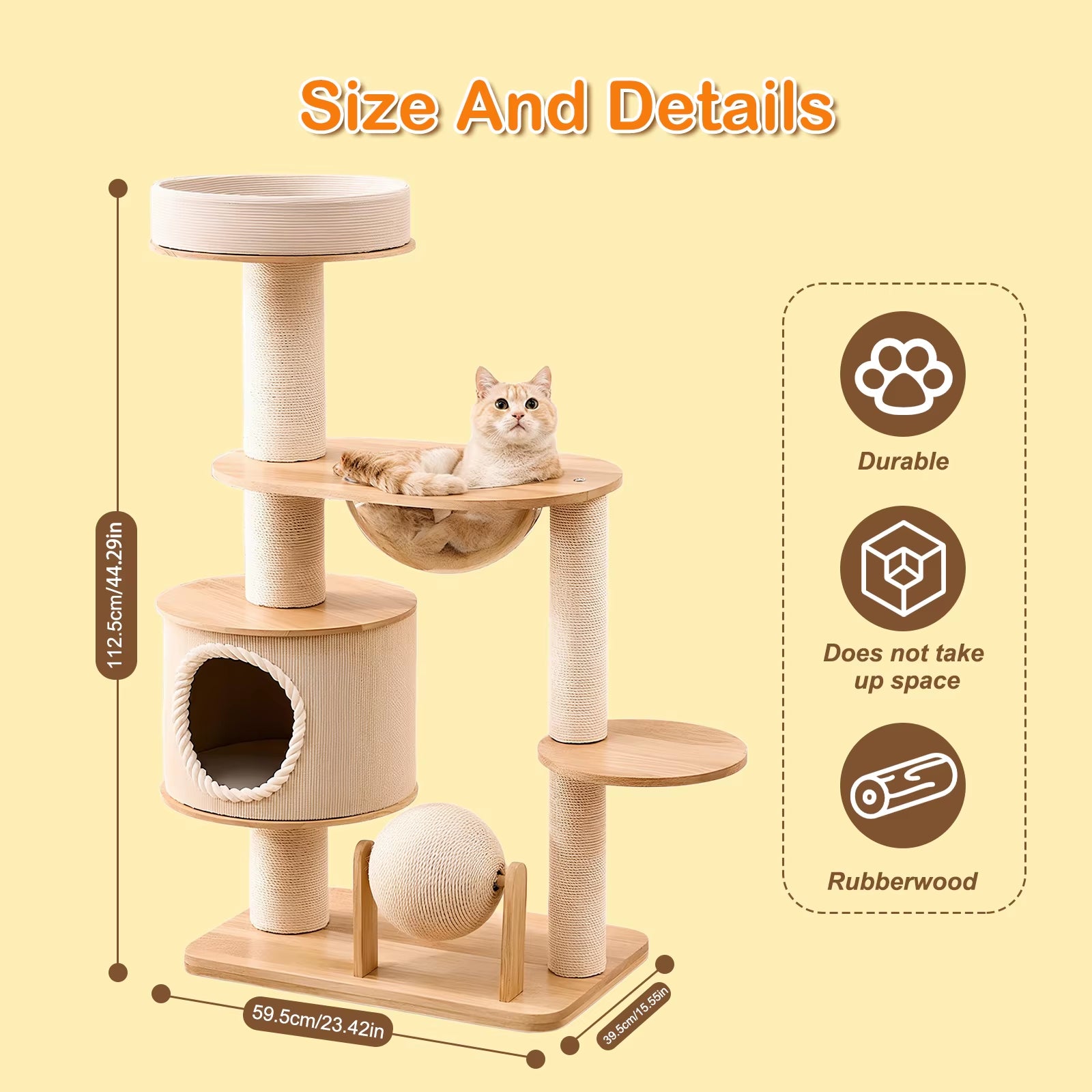 Cute Cat Climbing Tree Tower with Bed - Wear Resistant Multi-Level Cat Furniture 