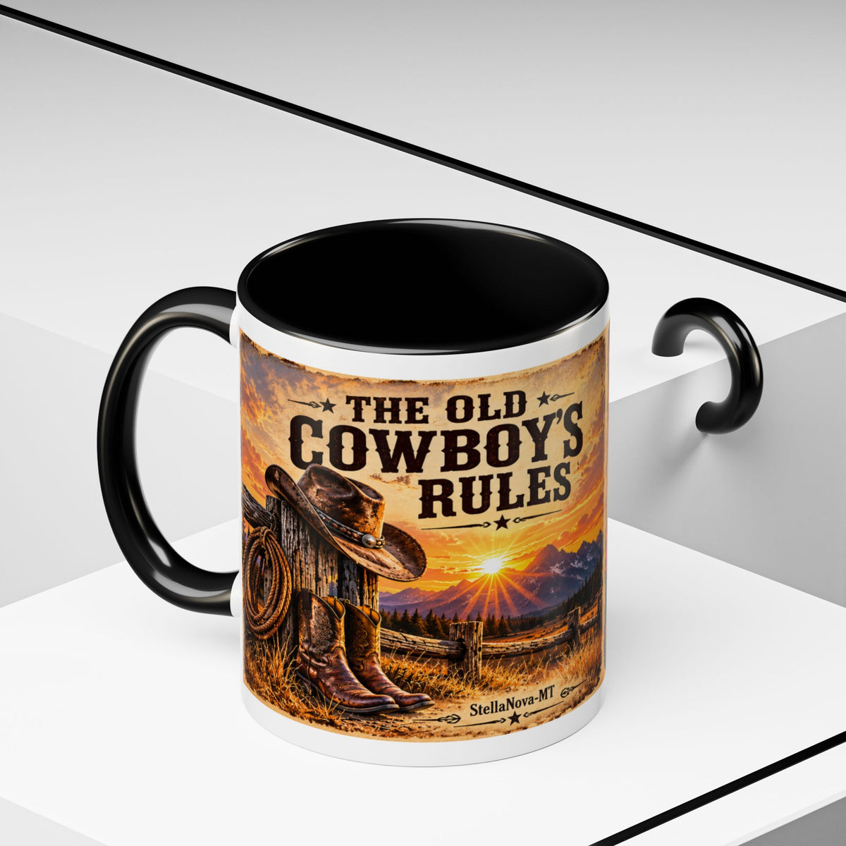 The Old Cowboy Rules Accent Coffee Mug (11, 15oz)