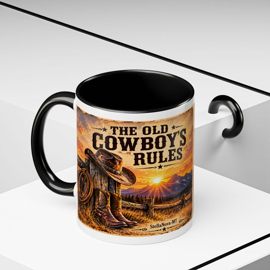 The Old Cowboy Rules Accent Coffee Mug (11, 15oz)