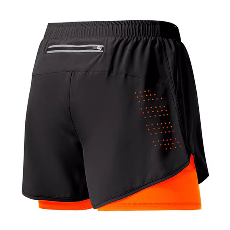 Men's Running Shorts Quick-Drying Fitness Black Double Layer Shorts Men New Sport Workout Training Bodybuilding Short Pants
