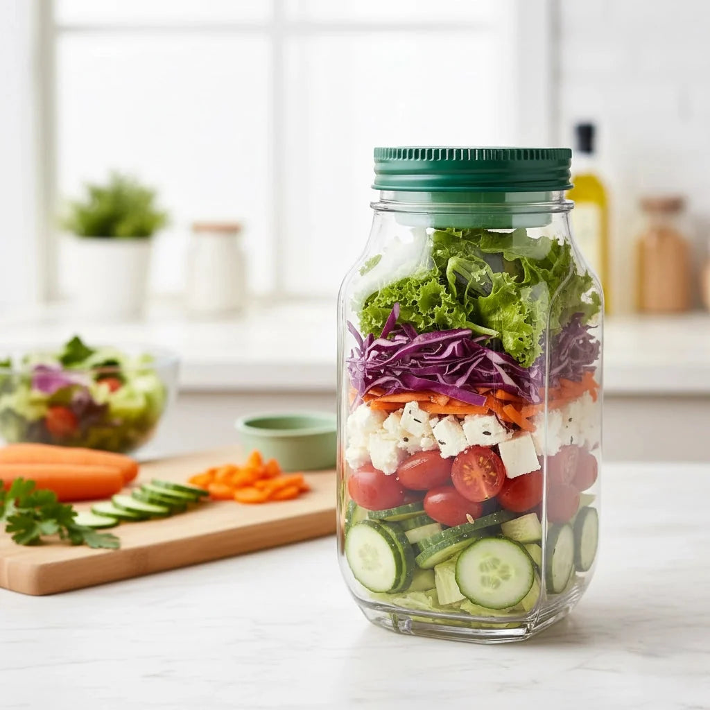 Royallure Salad Shaker Jar with Built-In Dressing Cup for Home, Outdoor, Travel and Par