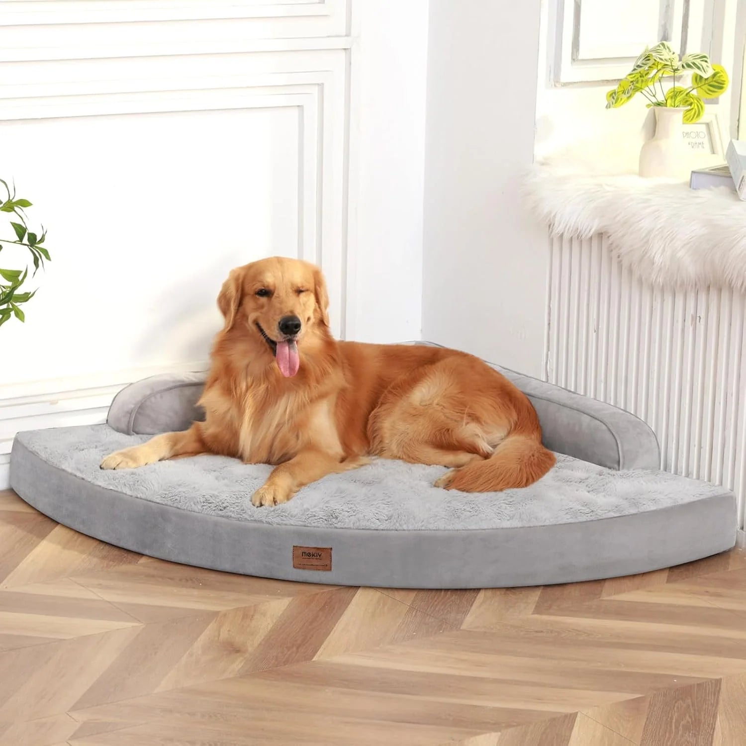 Large Dog Bed - Orthopedic Egg-Crate, Memory Foam Dog Beds with Removable Washable Cover, Waterproof Pet Beds with Non-Slip Bottom (Grey).