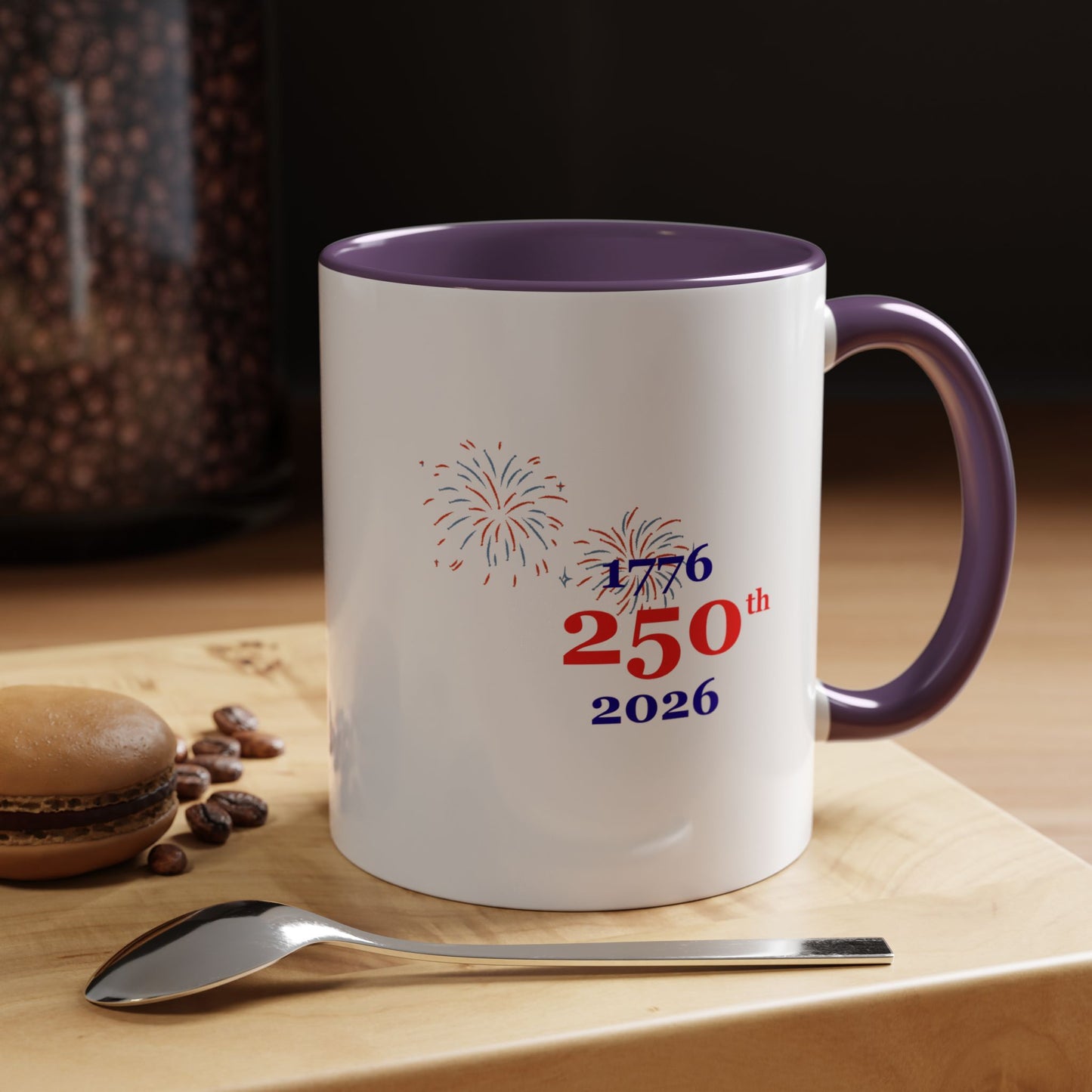 250th Anniversary Coffee Mug – 1776–2026 Patriotic Fireworks Accent Mug