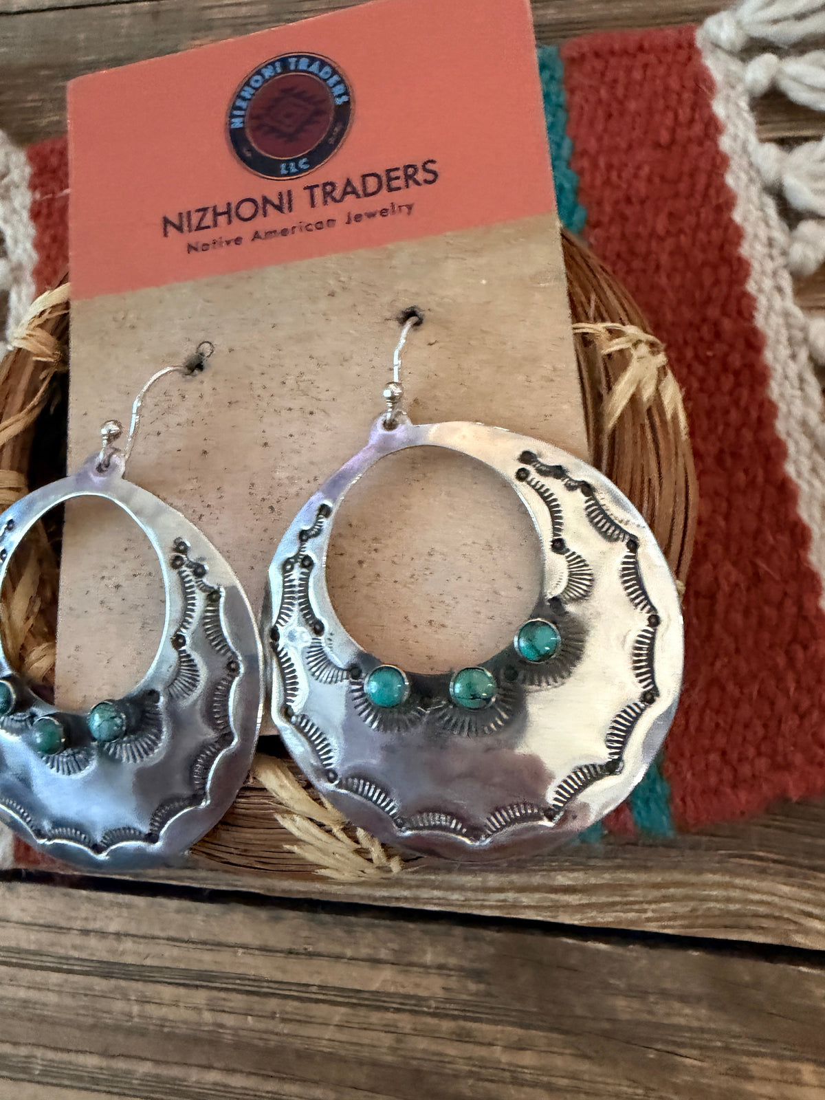 Handmade Sterling Silver & Turquoise Concho Dangle Earrings by Kimari Somers