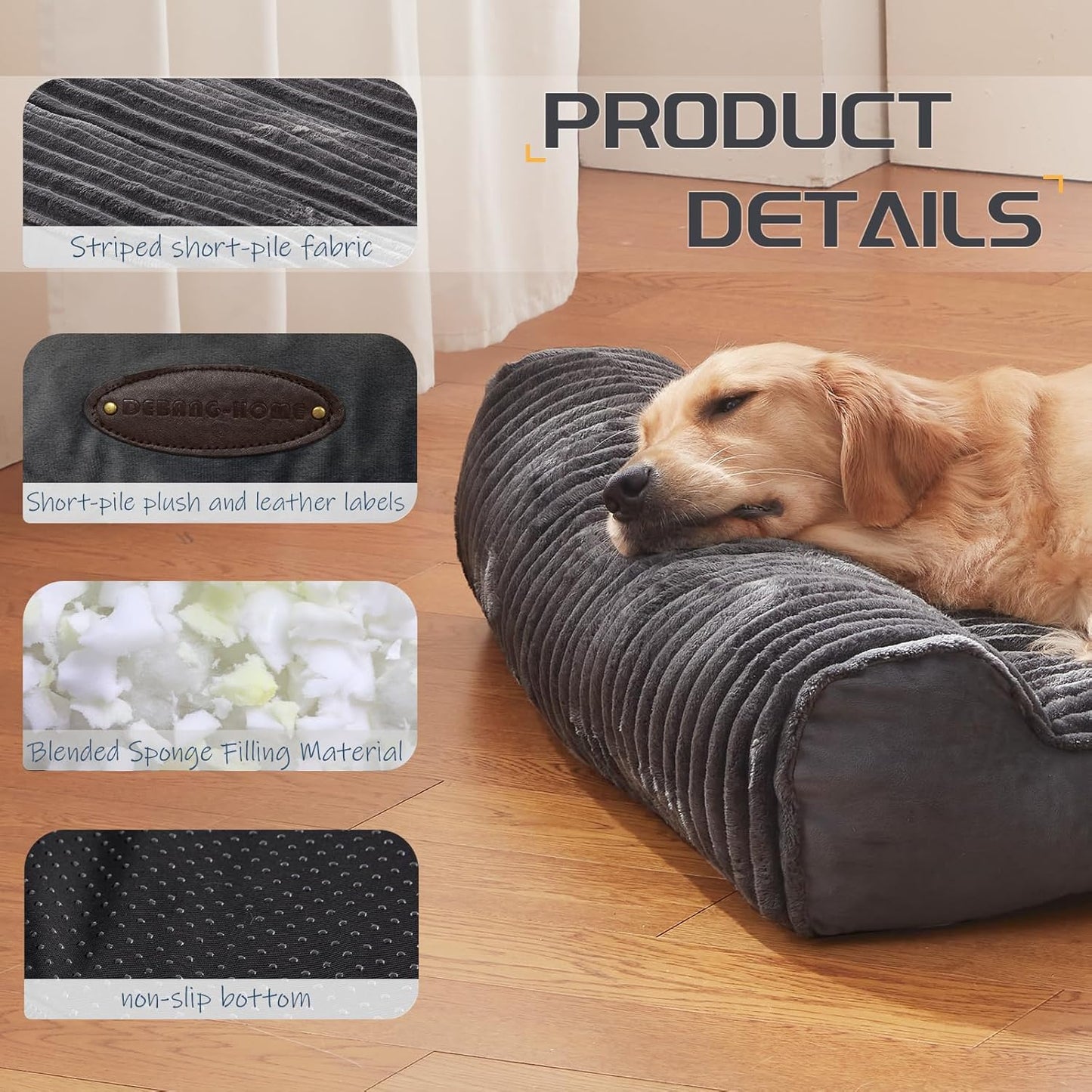 Dog Beds for Medium and Large Dogs Breeds-Sofa Dog Bed with Pillow for Crate Kennel, Super Soft Bed for Support Bolster, Comfortable with a Non-Slip Bottom