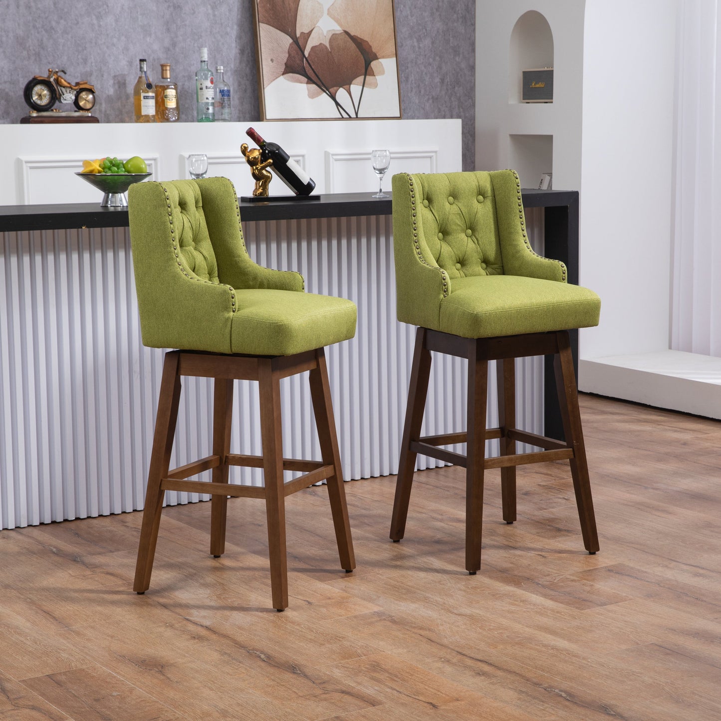 Bar Stools Set of 2- Counter Height Chairs with Footrest for Kitchen.