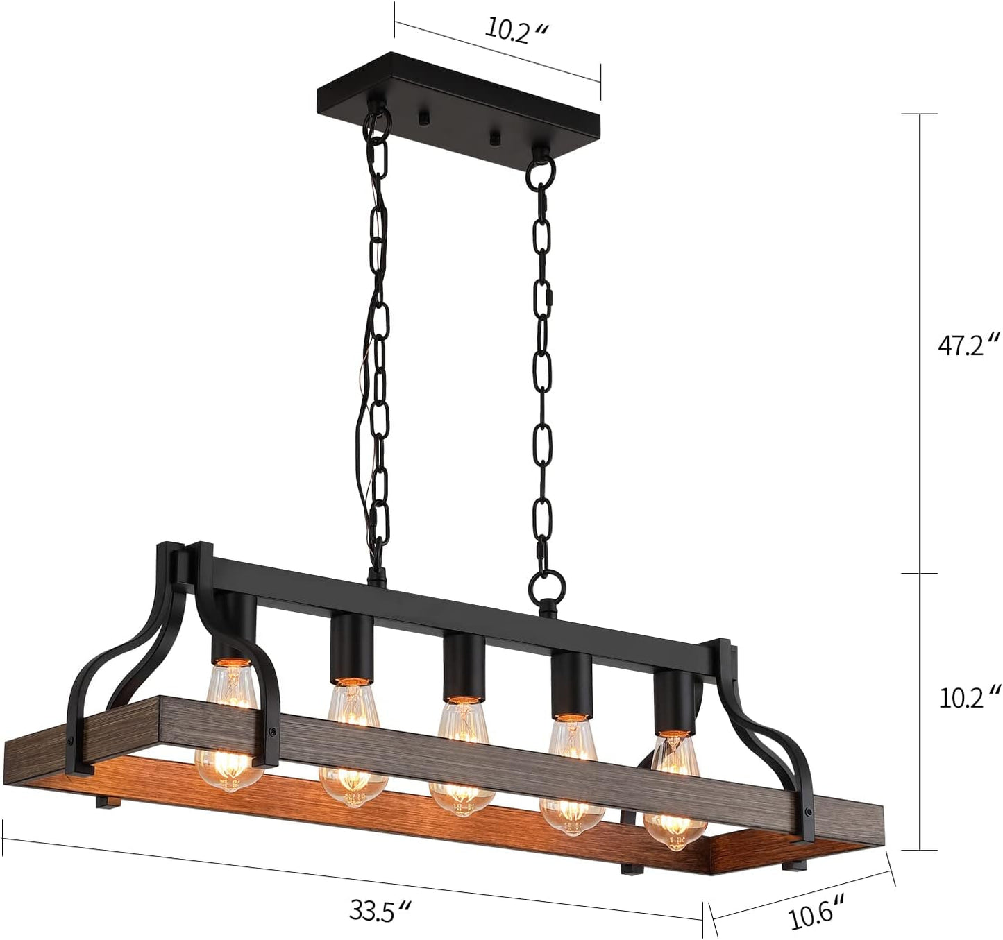 Rustic 5 Light Linear Chandelier Kitchen Island Black