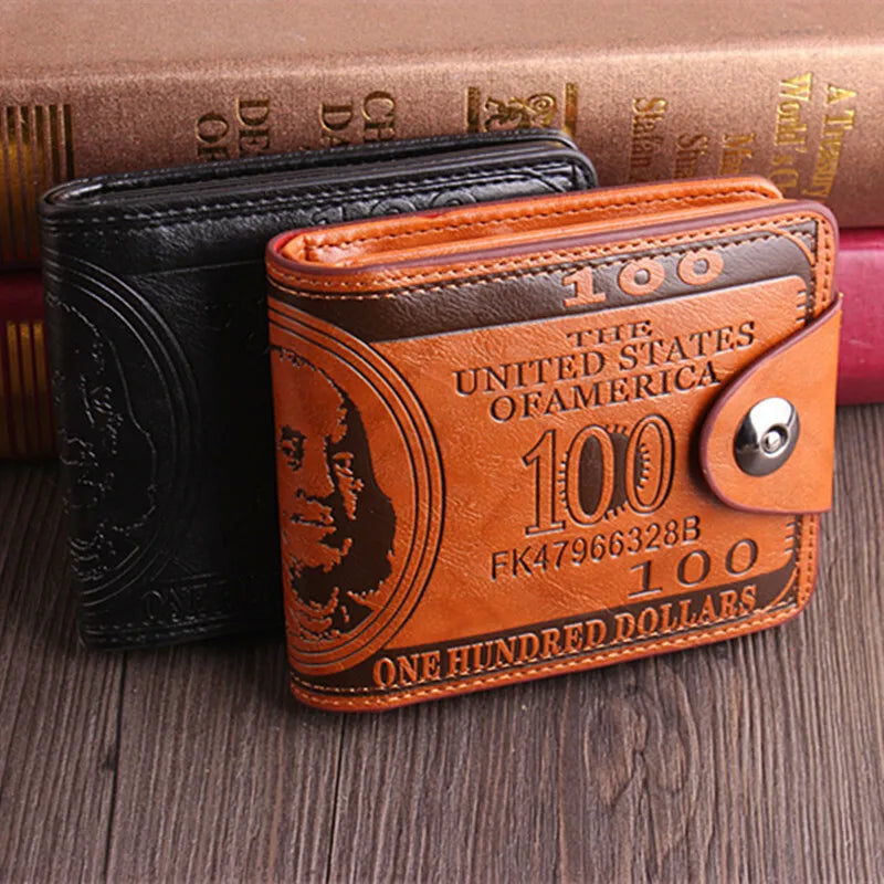Men'S Wallets with 100 US Dollar Pattern Money Clip PU Leather Wallet Zipper Card Holder Coin Pocket Purse Father'S Day Gifts