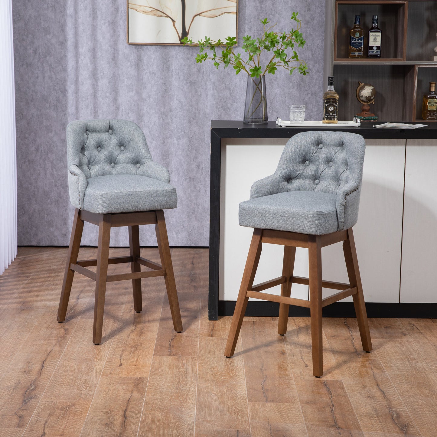 Bar Stools Set of 2 - Counter Height Chairs with Footrest for Kitchen
