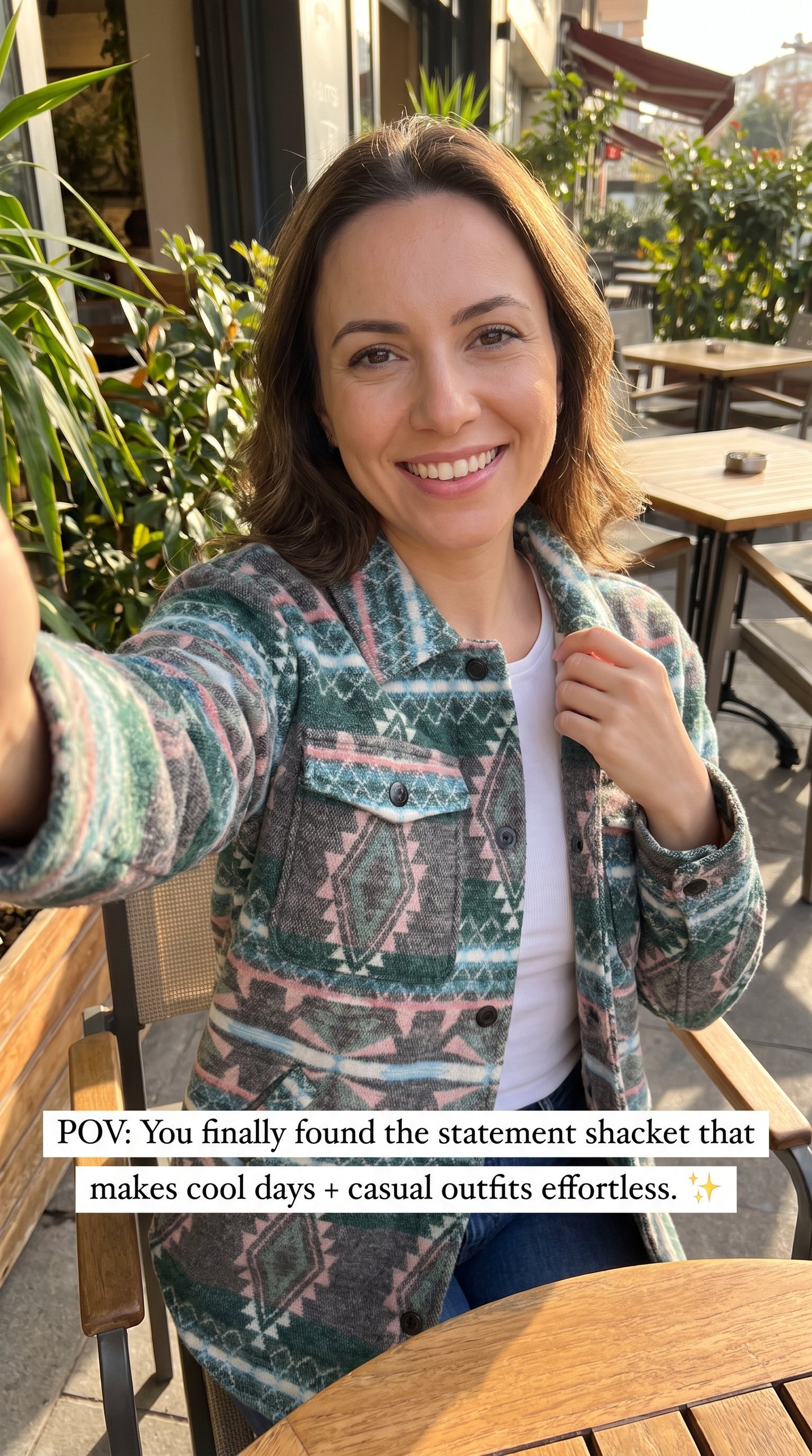 Aztec Geometric Long Sleeve Button Front Shacket
