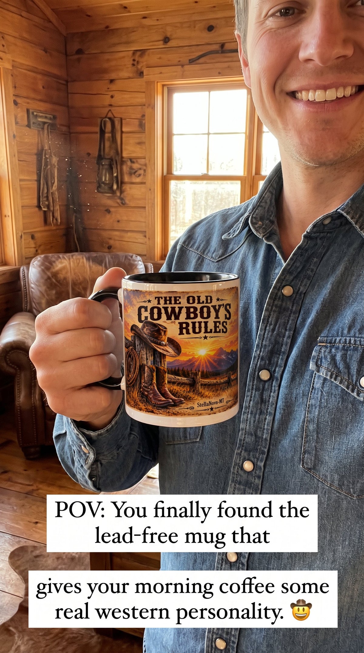 The Old Cowboy Rules Accent Coffee Mug (11, 15oz)
