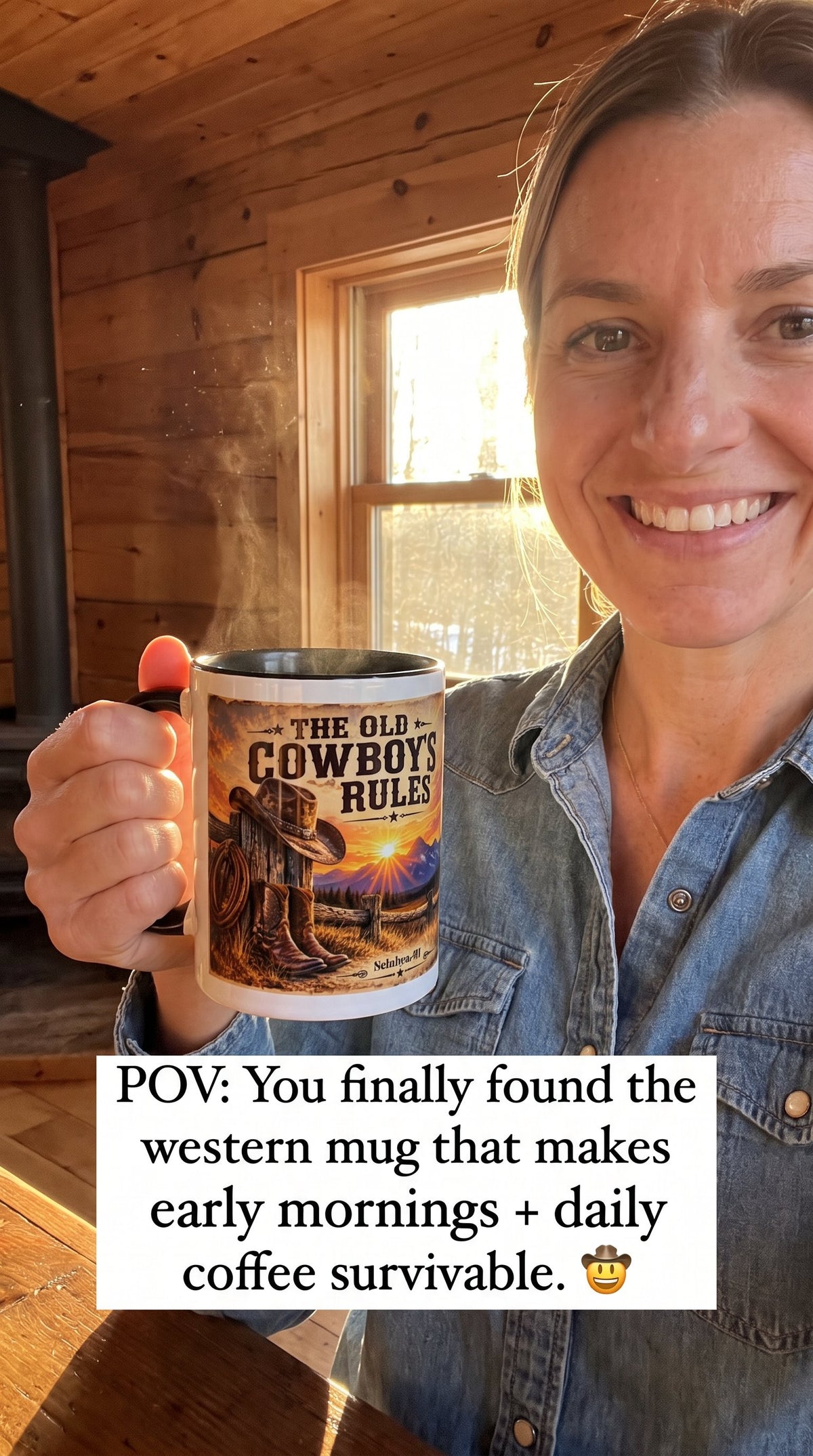 The Old Cowboy Rules Accent Coffee Mug (11, 15oz)