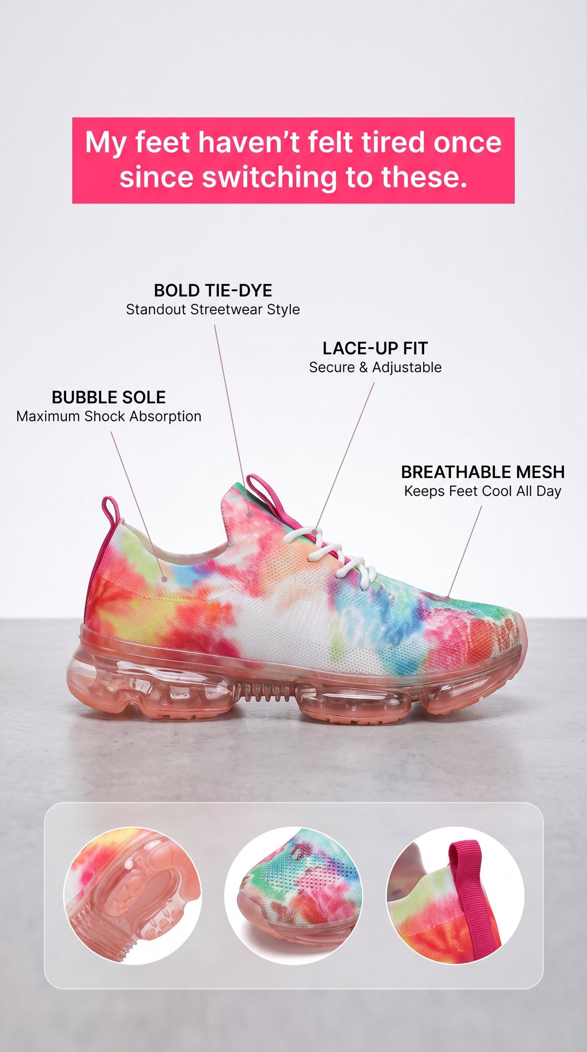 Fashion Mesh Cozy Running Sport Shoes Women Lace Up Sneakers
