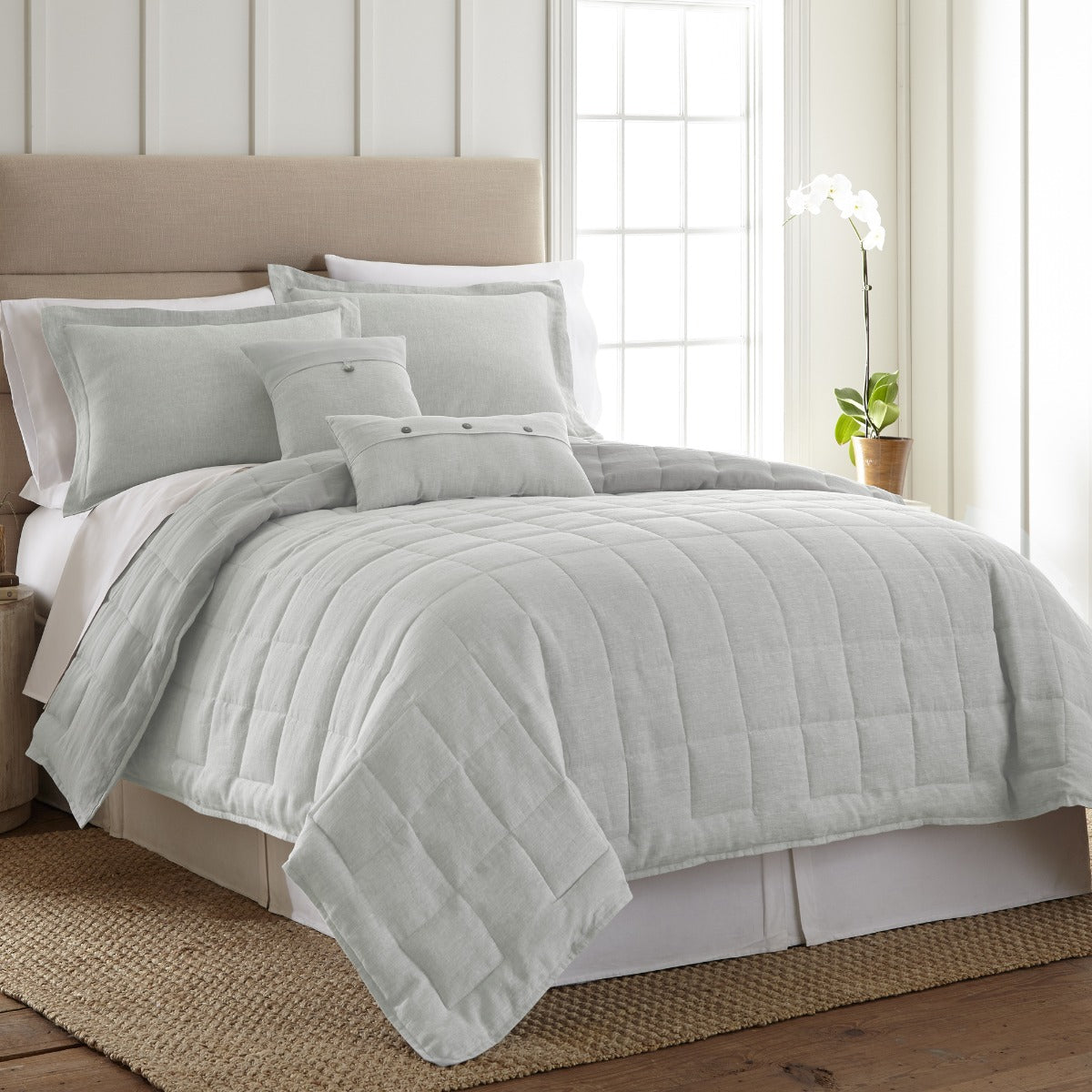 American Heritage Queen Size 90 x 90 in. Seafoam 3 Piece Linen Quilt