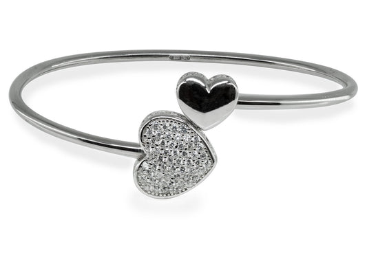 Fronay 122137 Sparkling Cz Heart Cuff Bangle in Sterling Silver