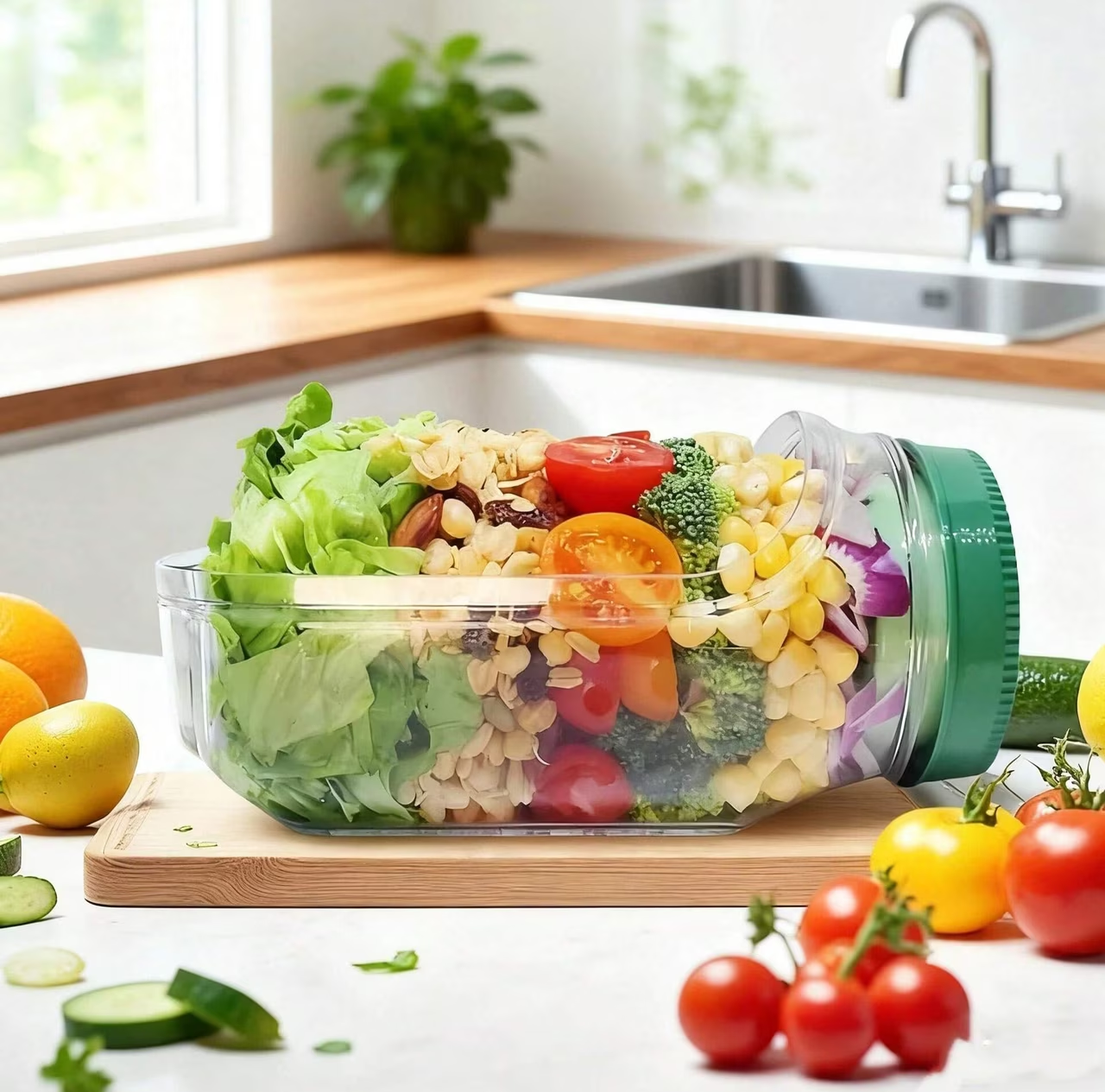 3.9×7.5 Inches Salad Jar Salad Pod Mason Jar Side Open, Made from PP with Leak Proof Dressing Room Microwave Dishwasher Refrigerator Suitable for Cooking and Travel