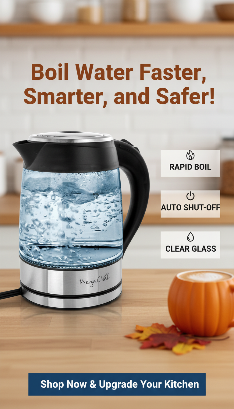 MegaChef 1.8Lt. Glass Body and Stainless Steel Electric Tea Kettle