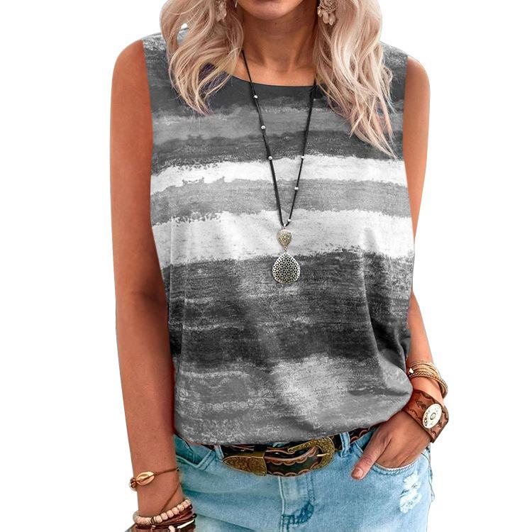 Women's Summer Clothing  Gradient Contrast Vest T-shirt for