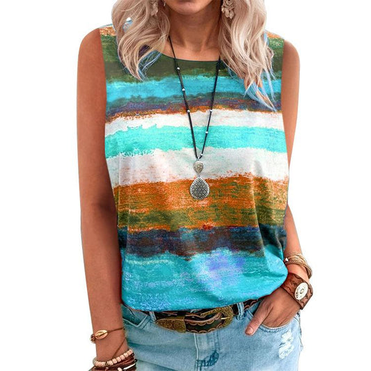 Women's Summer Clothing  Gradient Contrast Vest T-shirt for