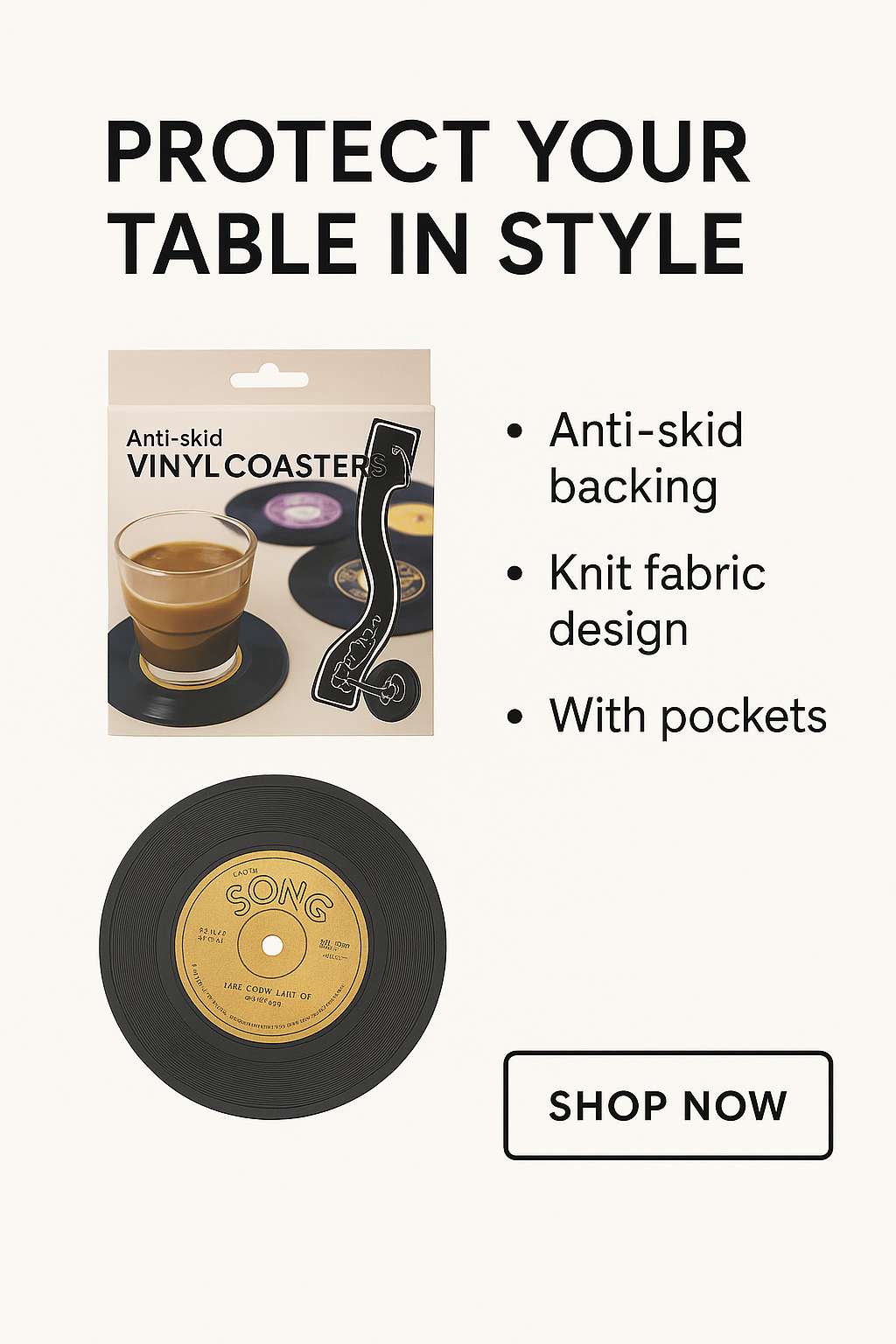 Retro Vinyl Record Drink or Bar Top Coasters - 6pcs