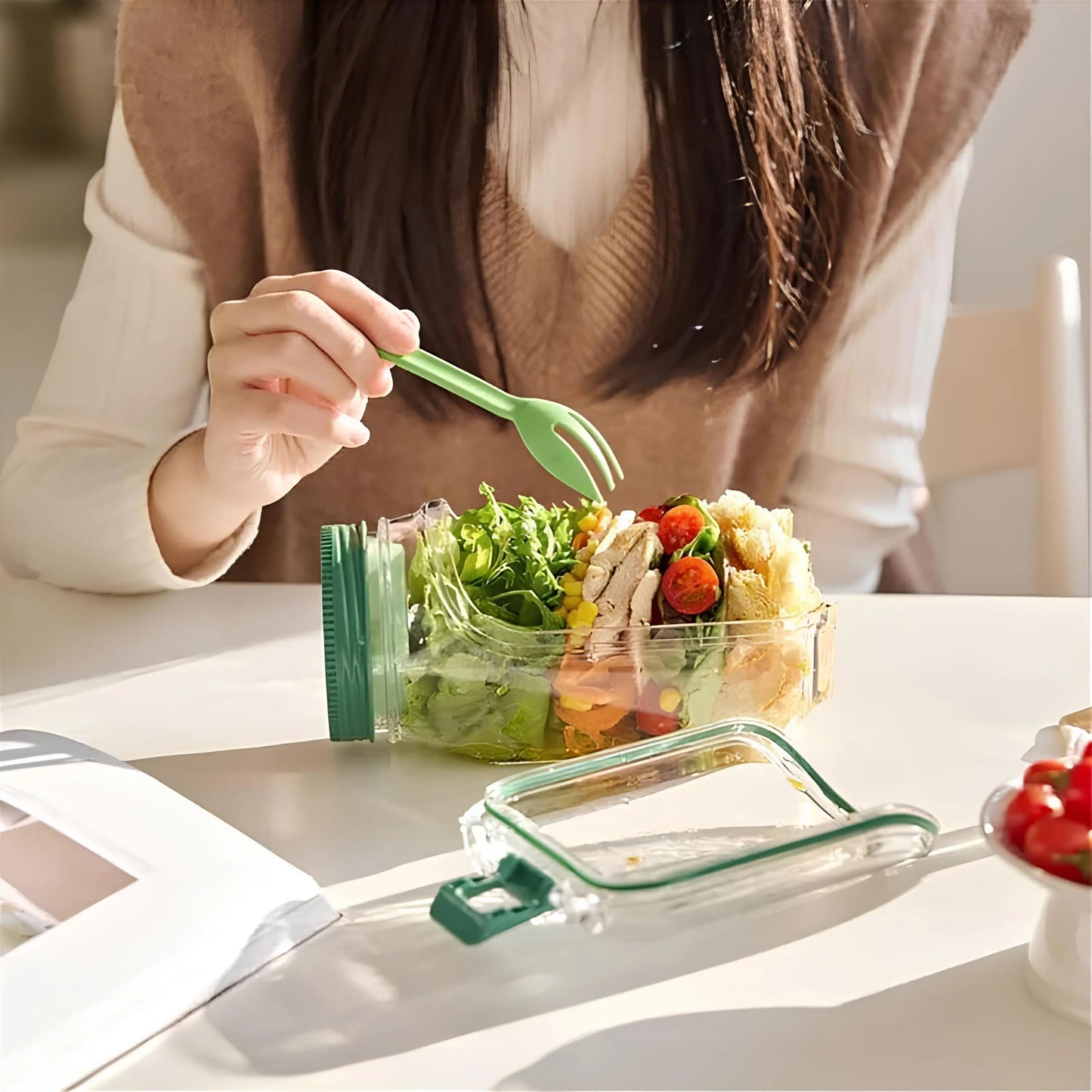 Royallure Salad Shaker Jar with Built-In Dressing Cup for Home, Outdoor, Travel and Par