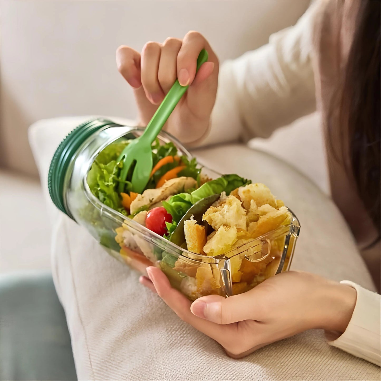 Royallure Salad Shaker Jar with Built-In Dressing Cup for Home, Outdoor, Travel and Par