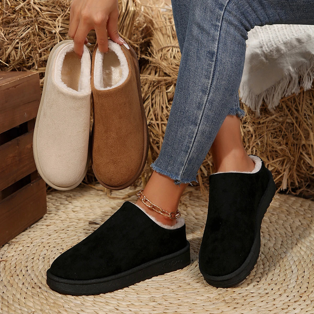 Snow Boots Women Winter New Cashmere Warm Thick Soles Without