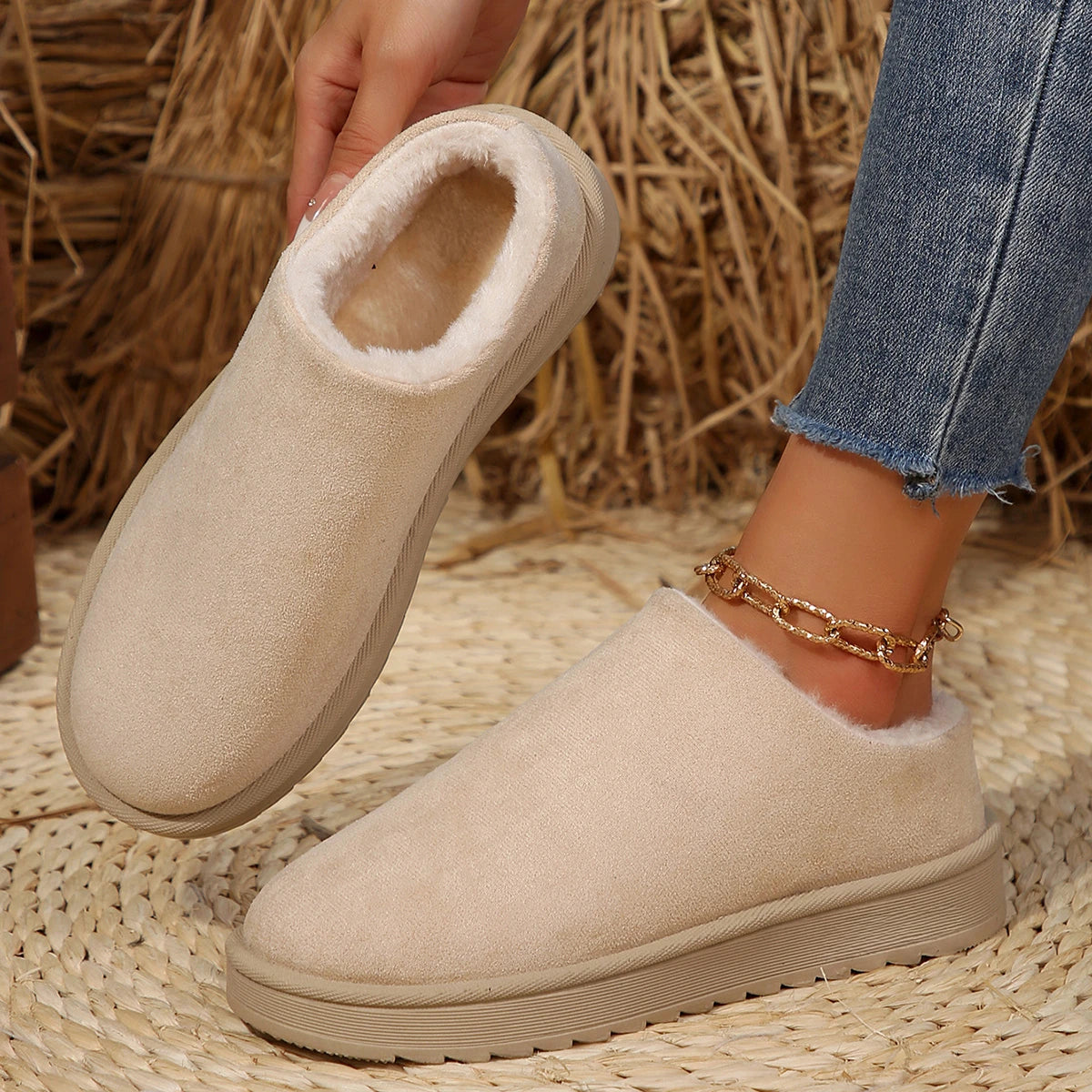 Snow Boots Women Winter New Cashmere Warm Thick Soles Without