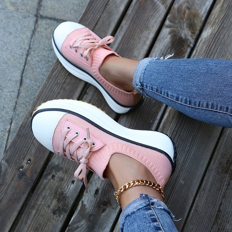 Women's Summer Knitted Breathable Sneakers - Vulcanize Shoes
