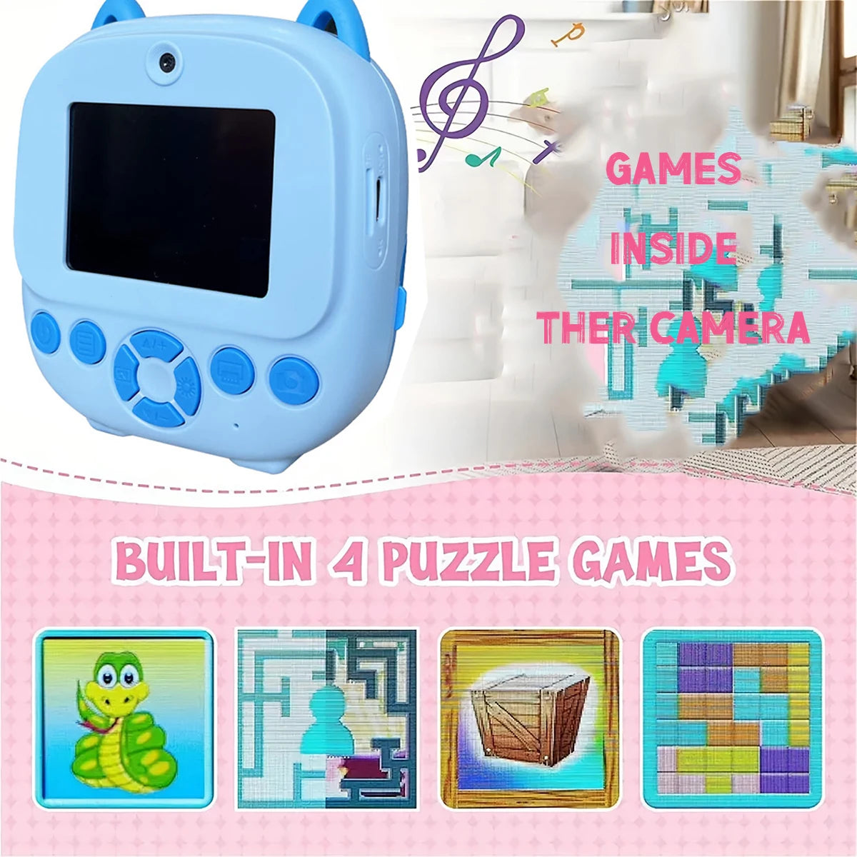 Cute Shape Instant Print Camera, 1080P HD Dual-Lens Camera Instant