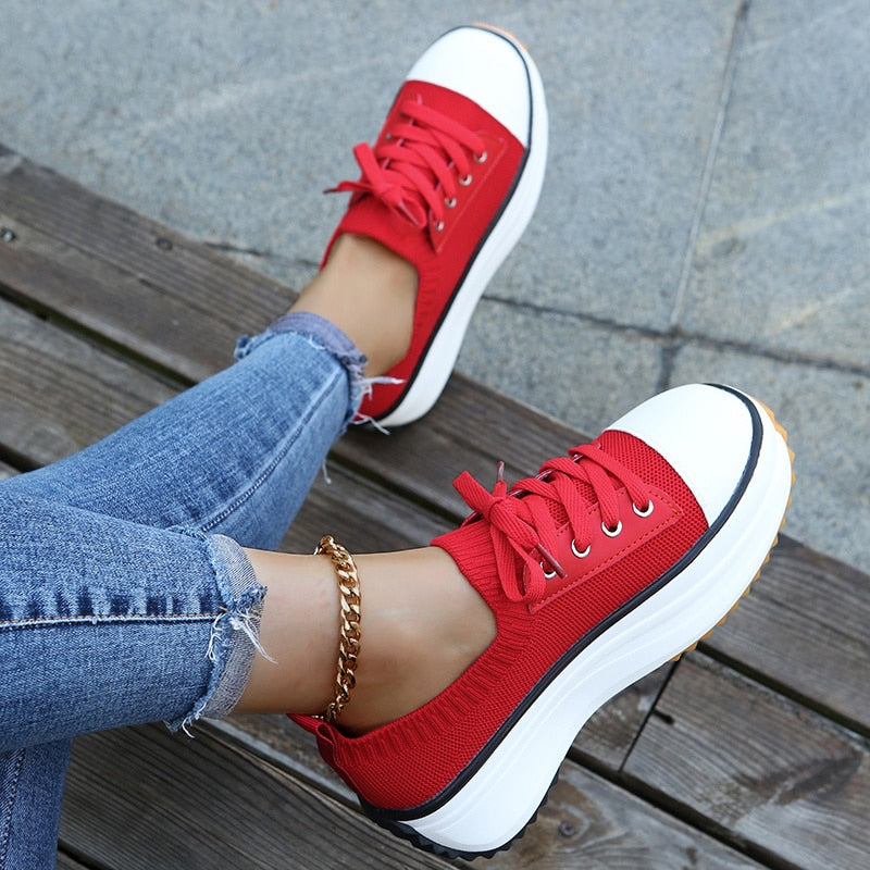 Women's Summer Knitted Breathable Sneakers - Vulcanize Shoes