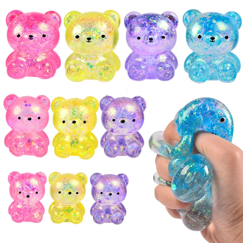 Glitter Gummy Bear Needoh Small Cute Animal Anti Stress Fidget Splat