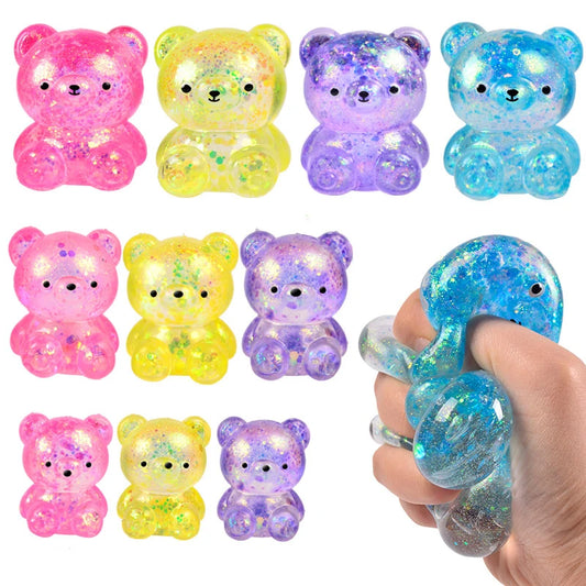 Glitter Gummy Bear Needoh Small Cute Animal Anti Stress Fidget Splat