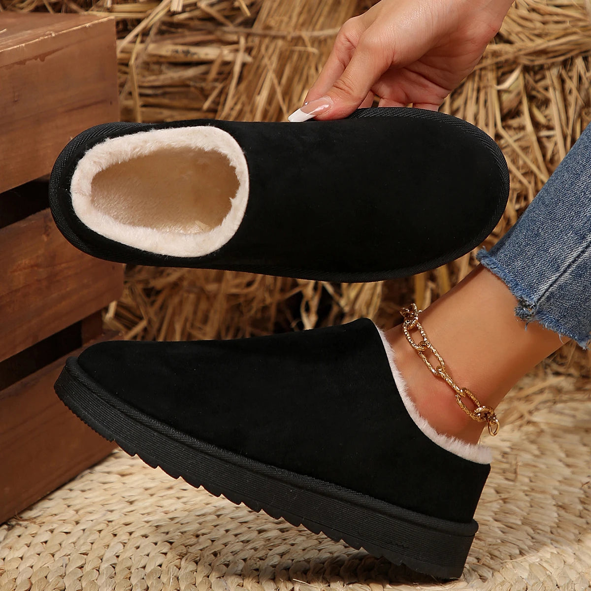 Snow Boots Women Winter New Cashmere Warm Thick Soles Without