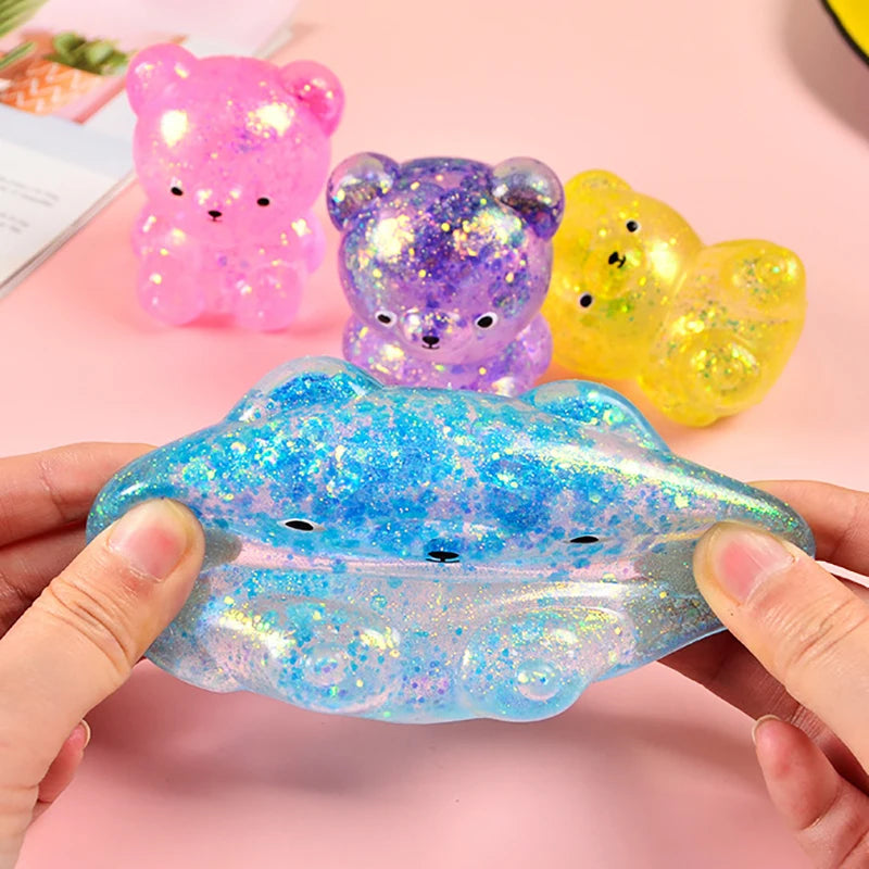 Glitter Gummy Bear Needoh Small Cute Animal Anti Stress Fidget Splat