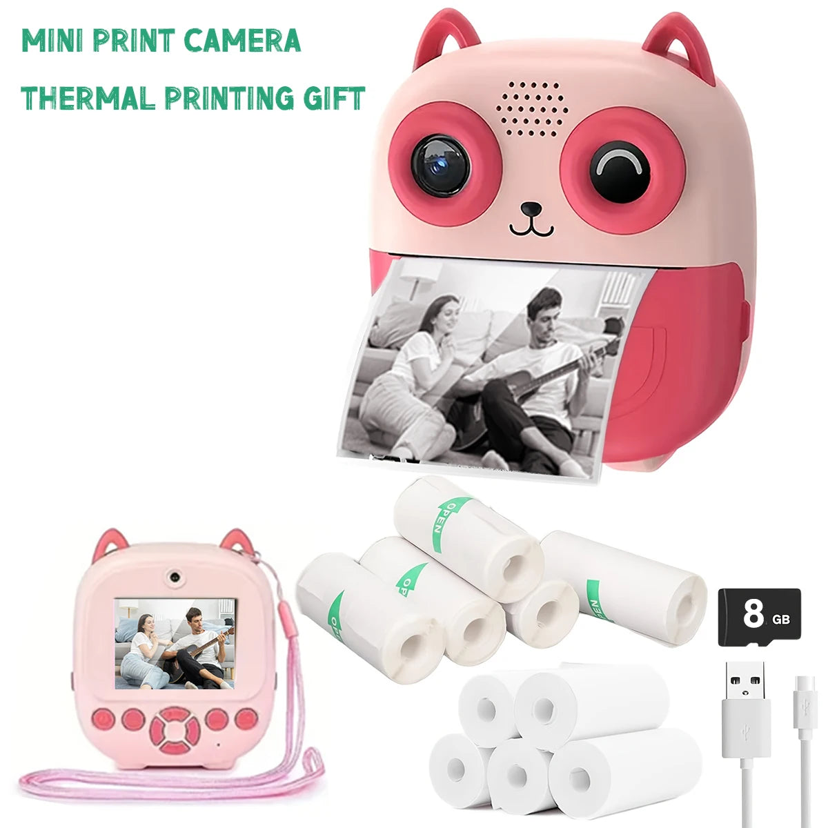 Cute Shape Instant Print Camera, 1080P HD Dual-Lens Camera Instant