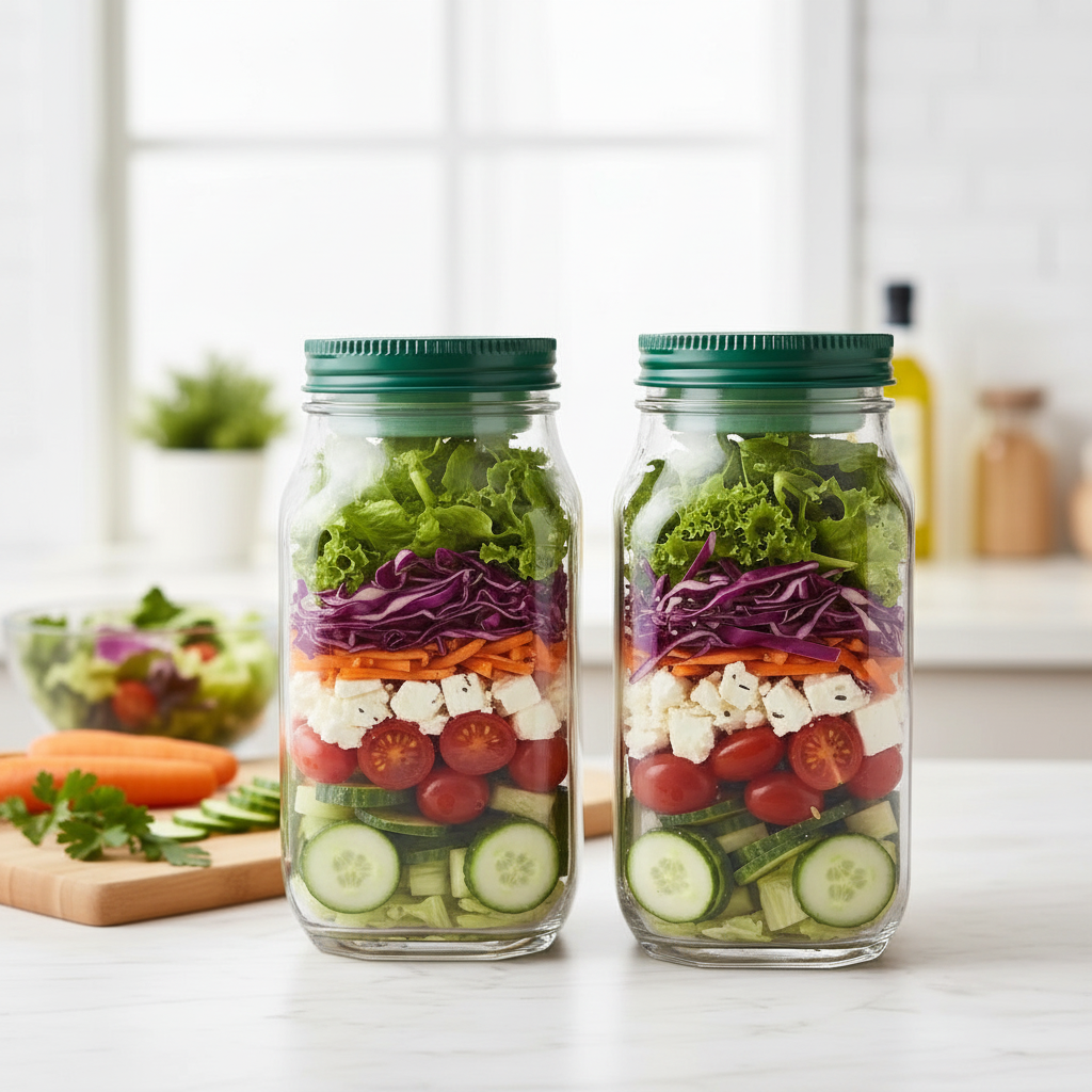 Royallure Salad Shaker Jar with Built-In Dressing Cup for Home, Outdoor, Travel and Par, Two-Pack!