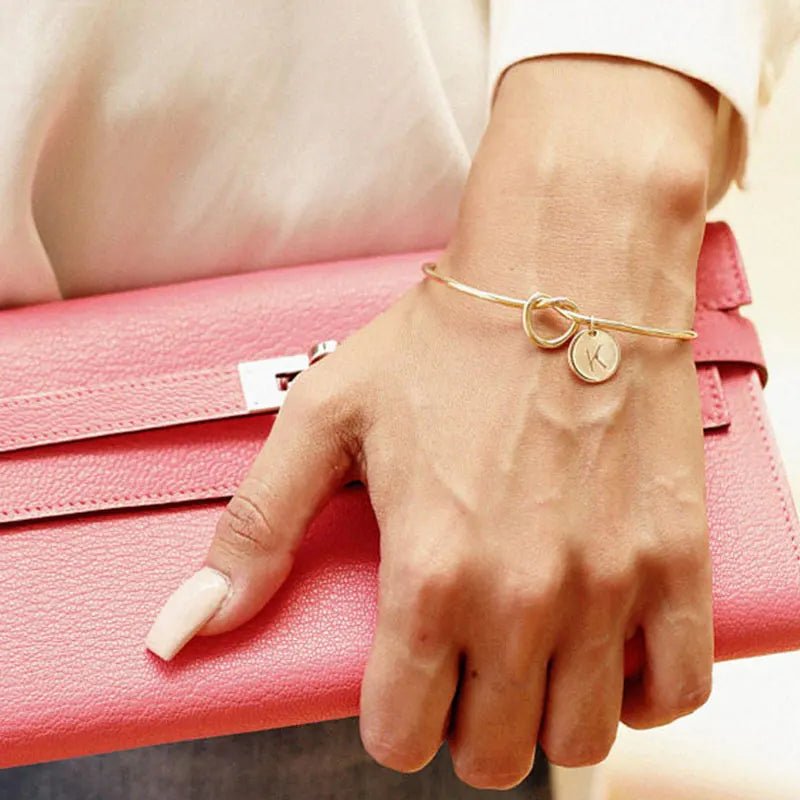 Heart Bangles Creative A-Z Letters Initial Charm Adjustable Bracelet