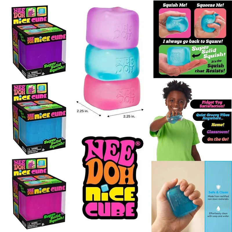 Needoh Squishy Schylling Nice Cube, Sensory Stress Reliever, Fidget Tool, Anti-Anxiety Relief Squeeze Toy For Kids.