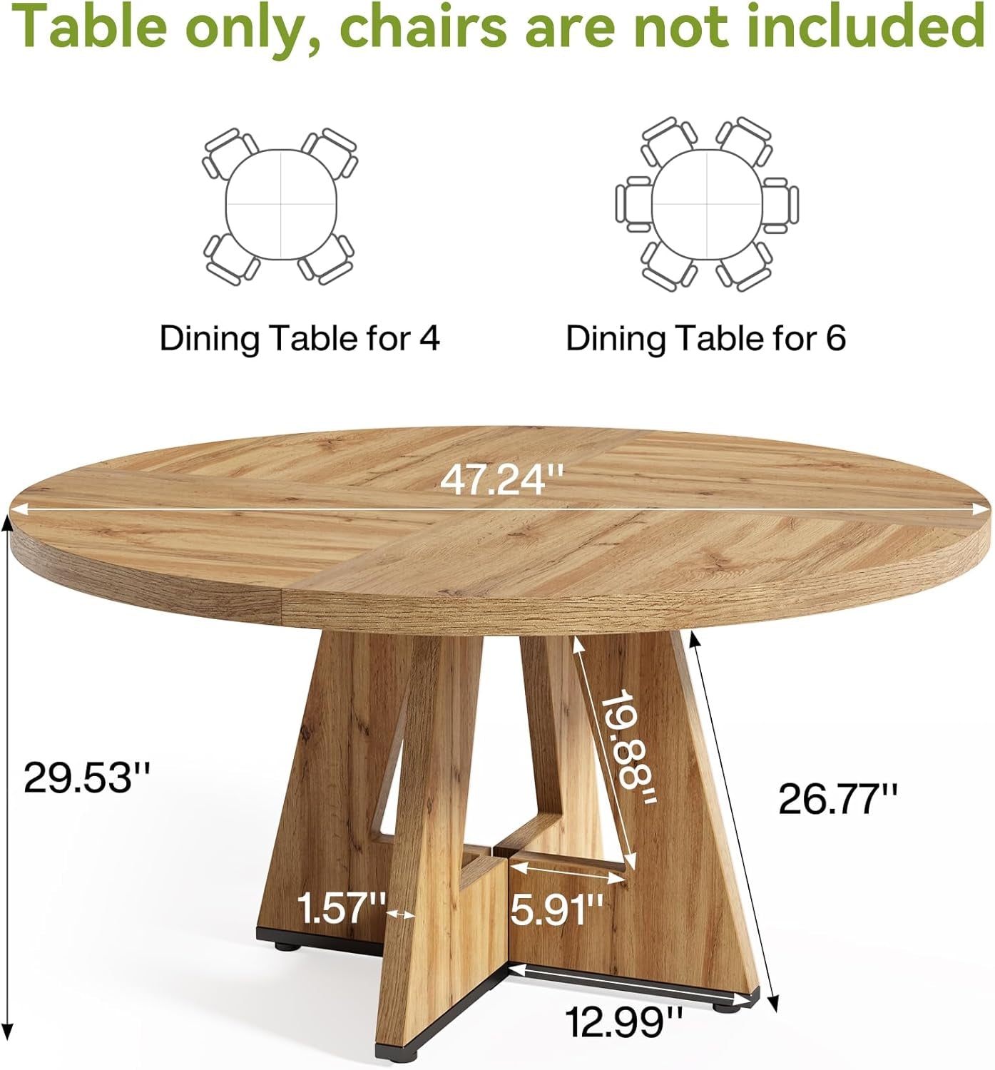 Round Dining Table for 4-6 People, 47 Inches Dining Room Table with