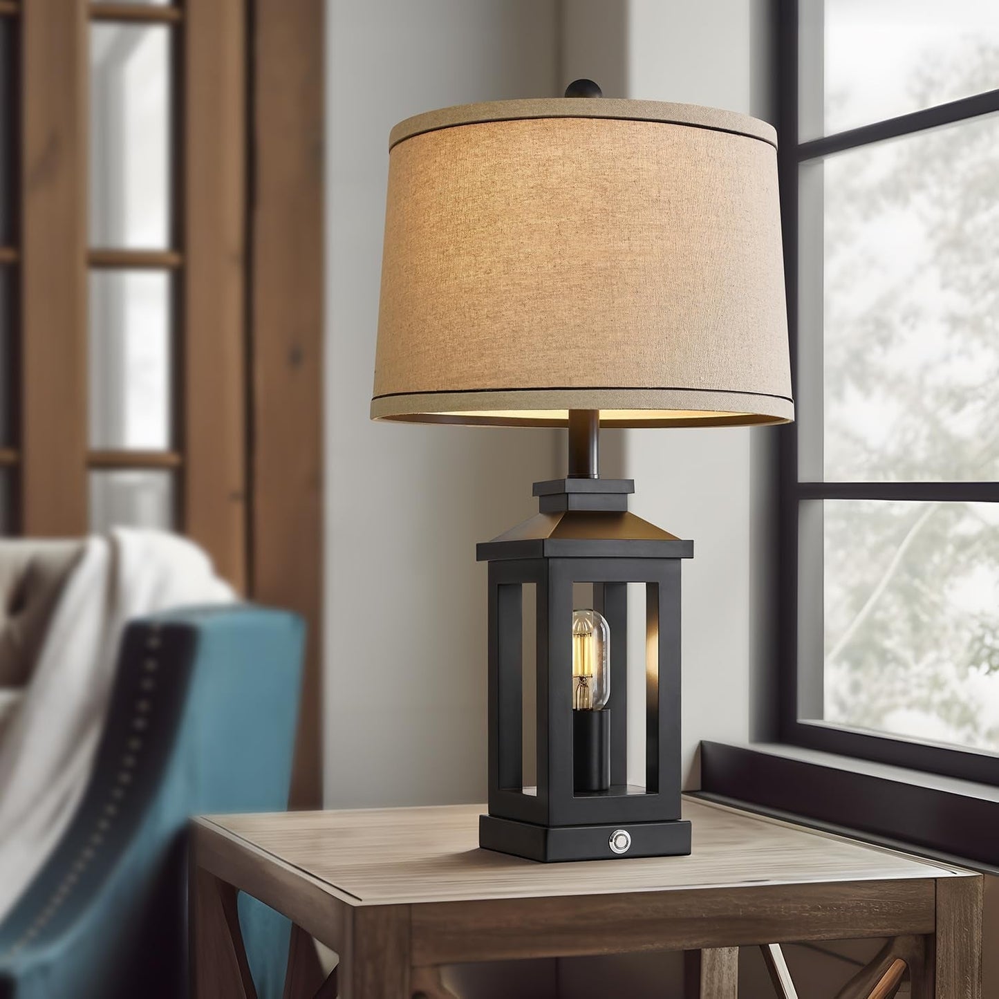 Retro Black Table Lamps Set With Touch Control And USB Ports