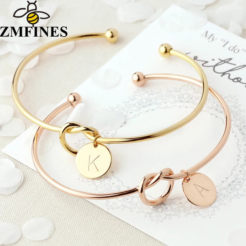 Alphabet Name Female Jewelry Charm Bracelets For Women Girls Gold Color Bow-knot Initial Alloy Letter Bracelets Bangles Jewelry