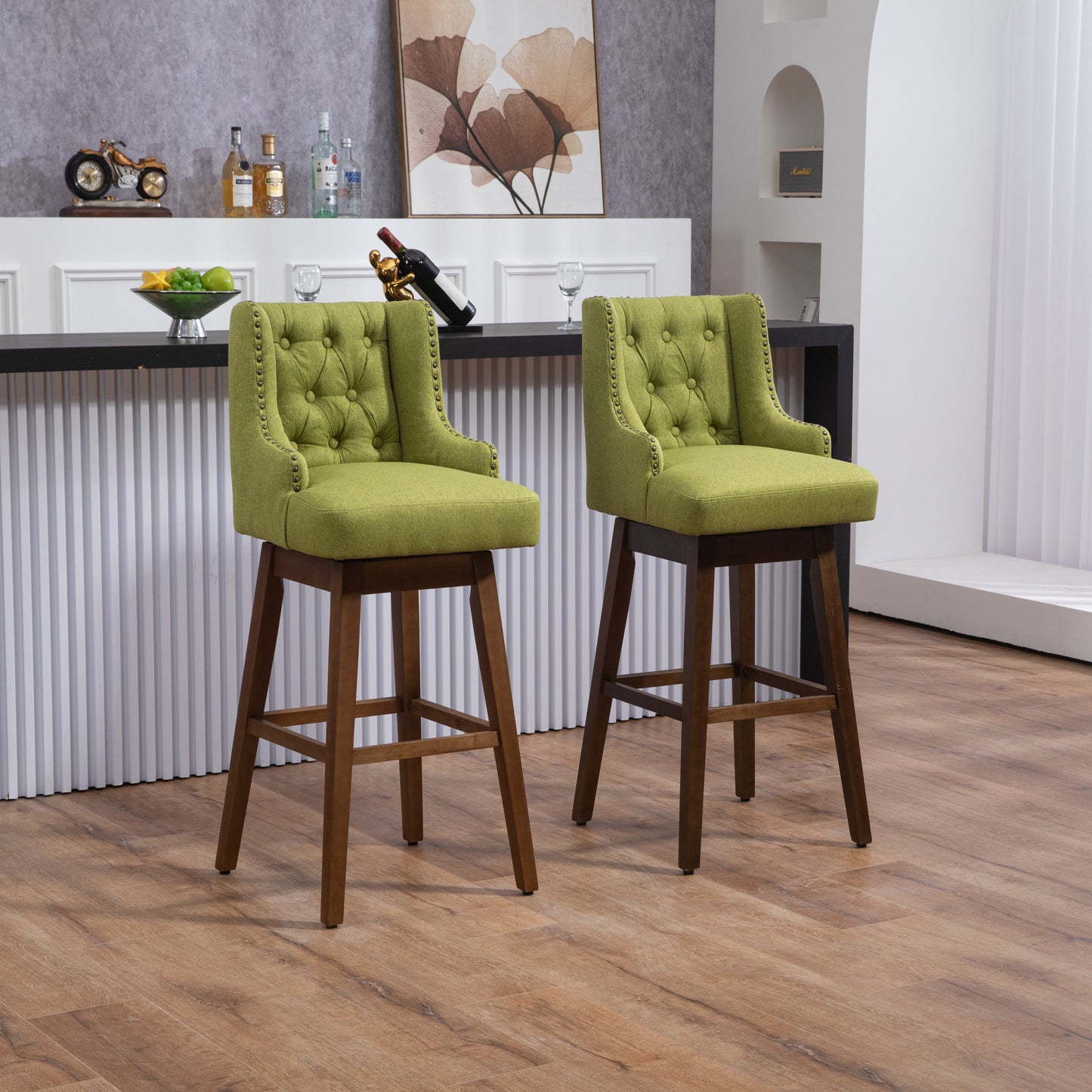 Bar Stools Set of 2- Counter Height Chairs with Footrest for Kitchen.