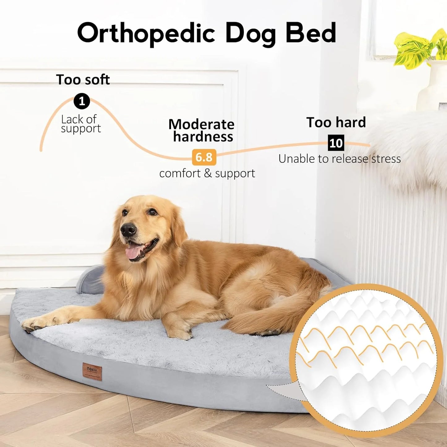 Large Dog Bed - Orthopedic Egg-Crate, Memory Foam Dog Beds with Removable Washable Cover, Waterproof Pet Beds with Non-Slip Bottom (Grey).