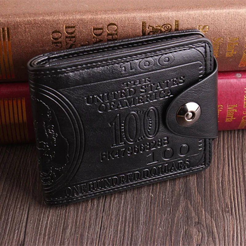Men'S Wallets with 100 US Dollar Pattern Money Clip PU Leather Wallet Zipper Card Holder Coin Pocket Purse Father'S Day Gifts
