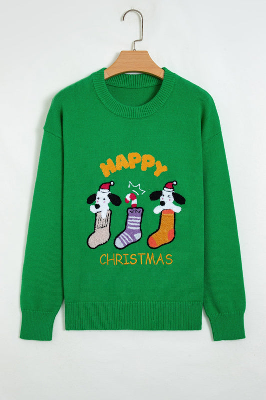 Christmas Dog Textured Patch Embroidered Sweater